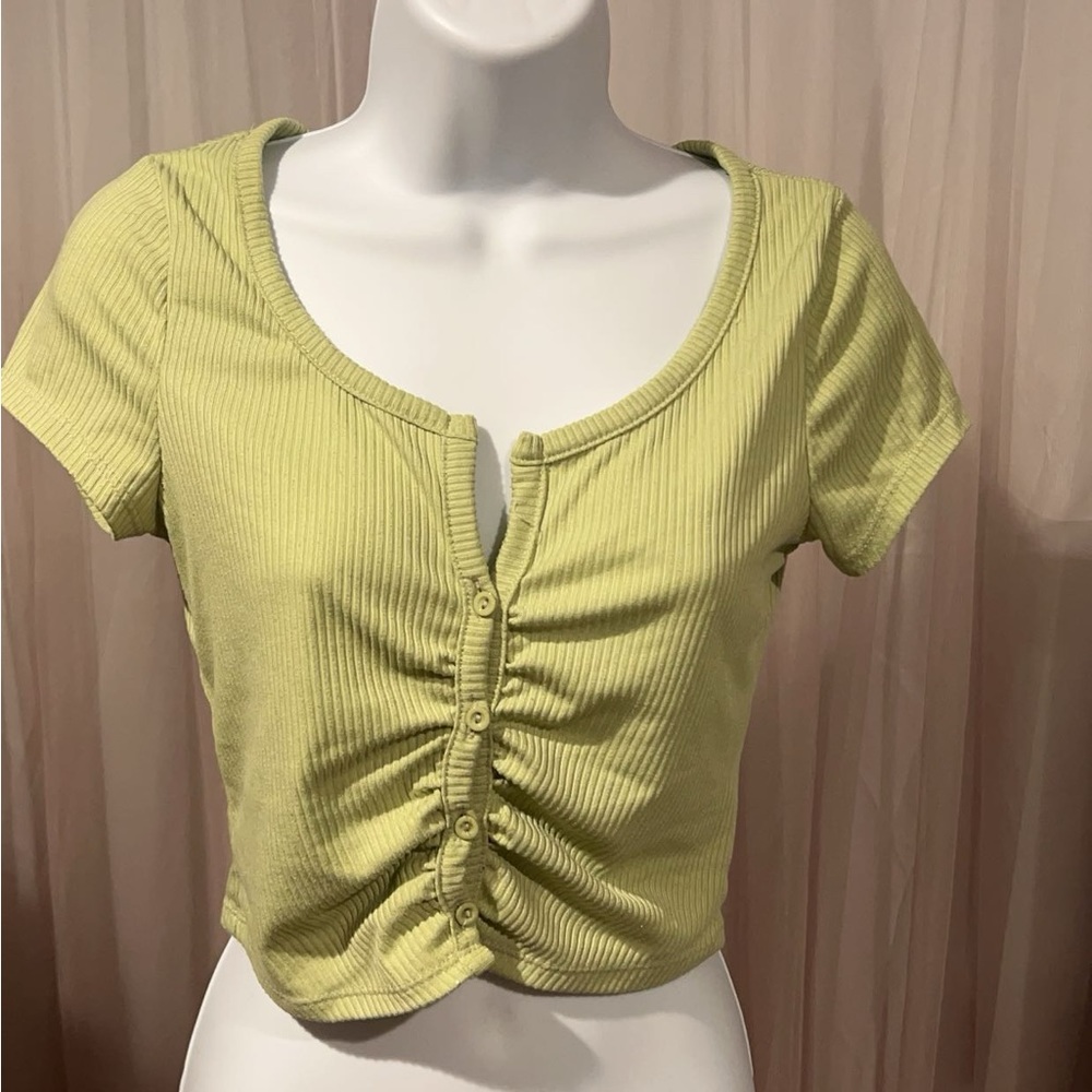 Green Button Crop Top - Small
